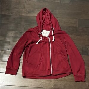Bluenotes boyfriend Fit Dark Red Zip-Up Hoodie, Large